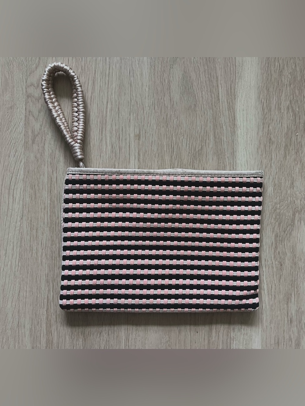 Mango Pink & Black Woven Stripe Wristlet Clutch